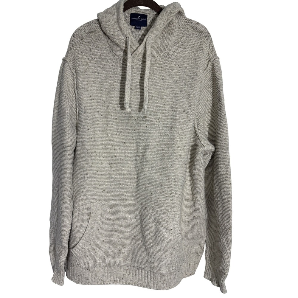 American Eagle Outfitters Mens XL Speckled Knit Hoodie‎ Pullover Sweater Tan